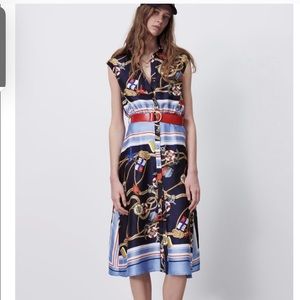ZARA NAUTICAL ANCHOR PRINTED DRESS WITH BELT